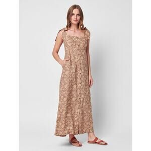 Faherty Kendall Dress Maxi Dress Button Front Linen Bronze Riviera Floral XS